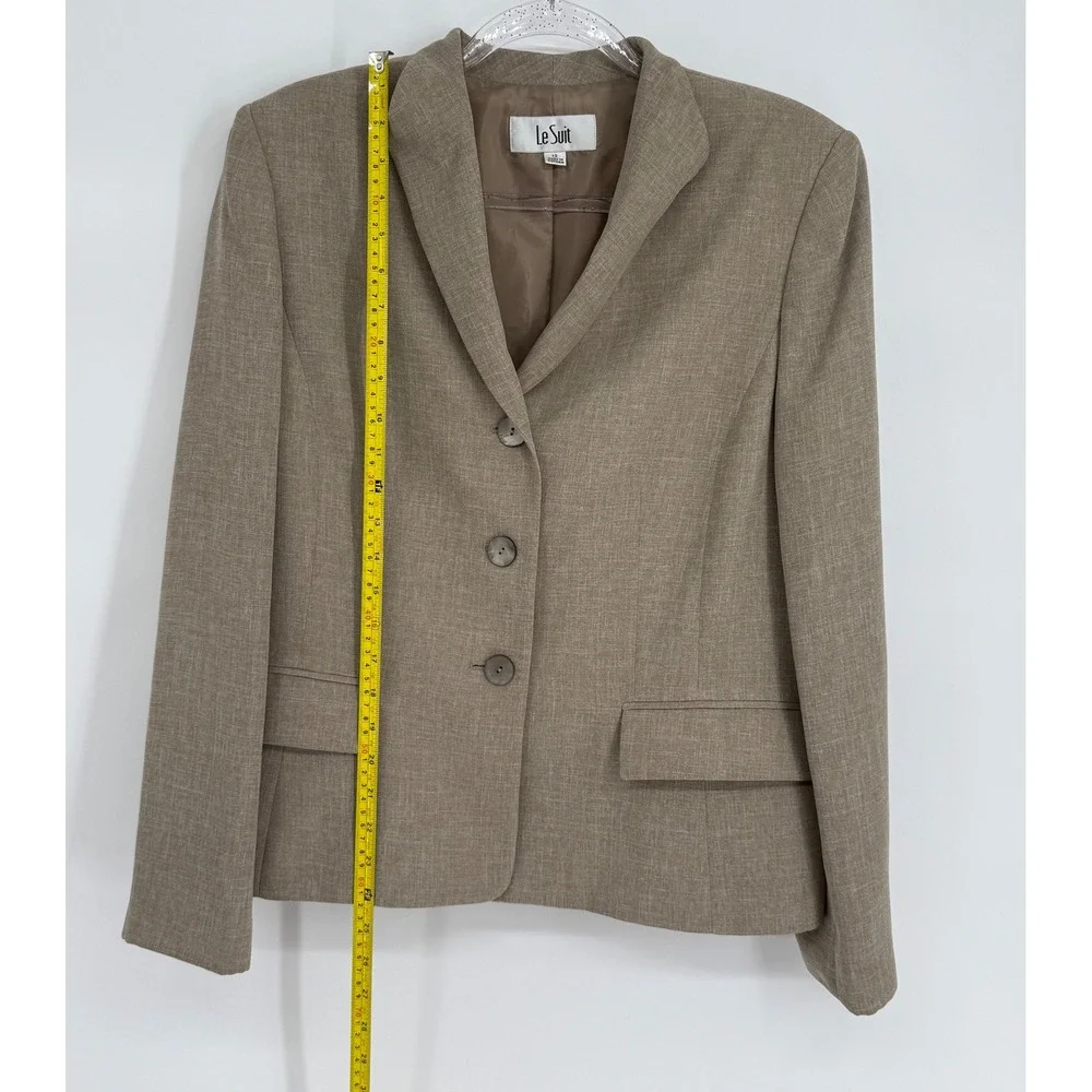 Le Suit Womens Taupe Brown 3-Button Blazer Career Jacket Sz 12 Notched Lapel